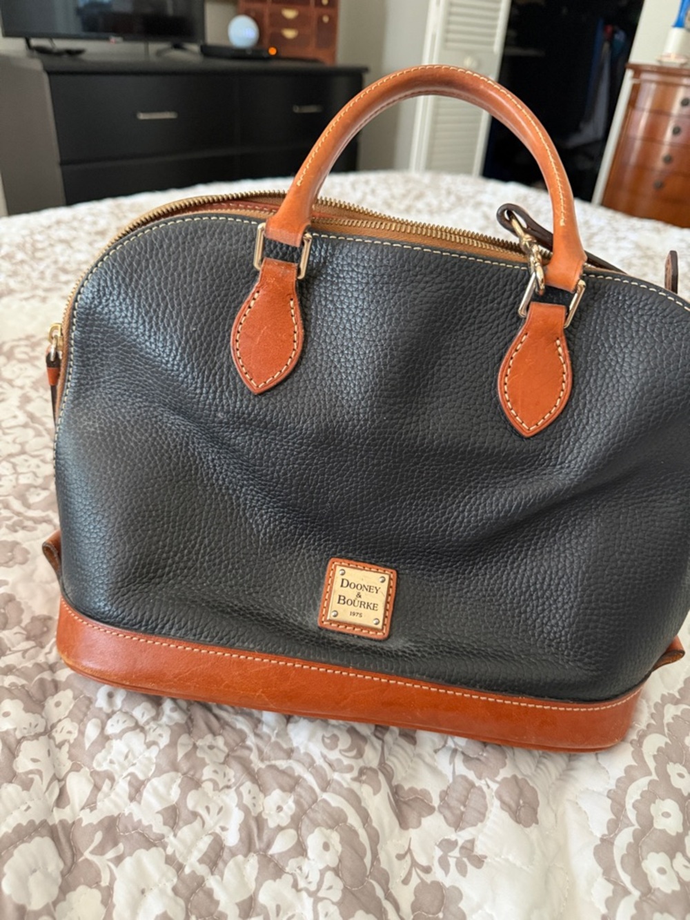 Dooney & Bourke Black and Tan Pebbled Leather Satchel
